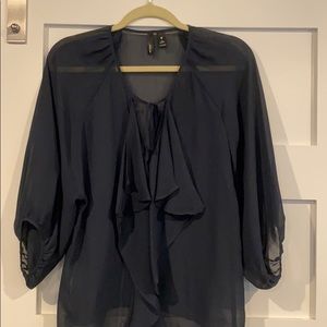 Aqua Navy Sheer 3/4 Sleeve Blouse